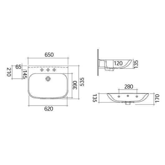 LAVABO RIVER CERAMICA BIANCA 65CM