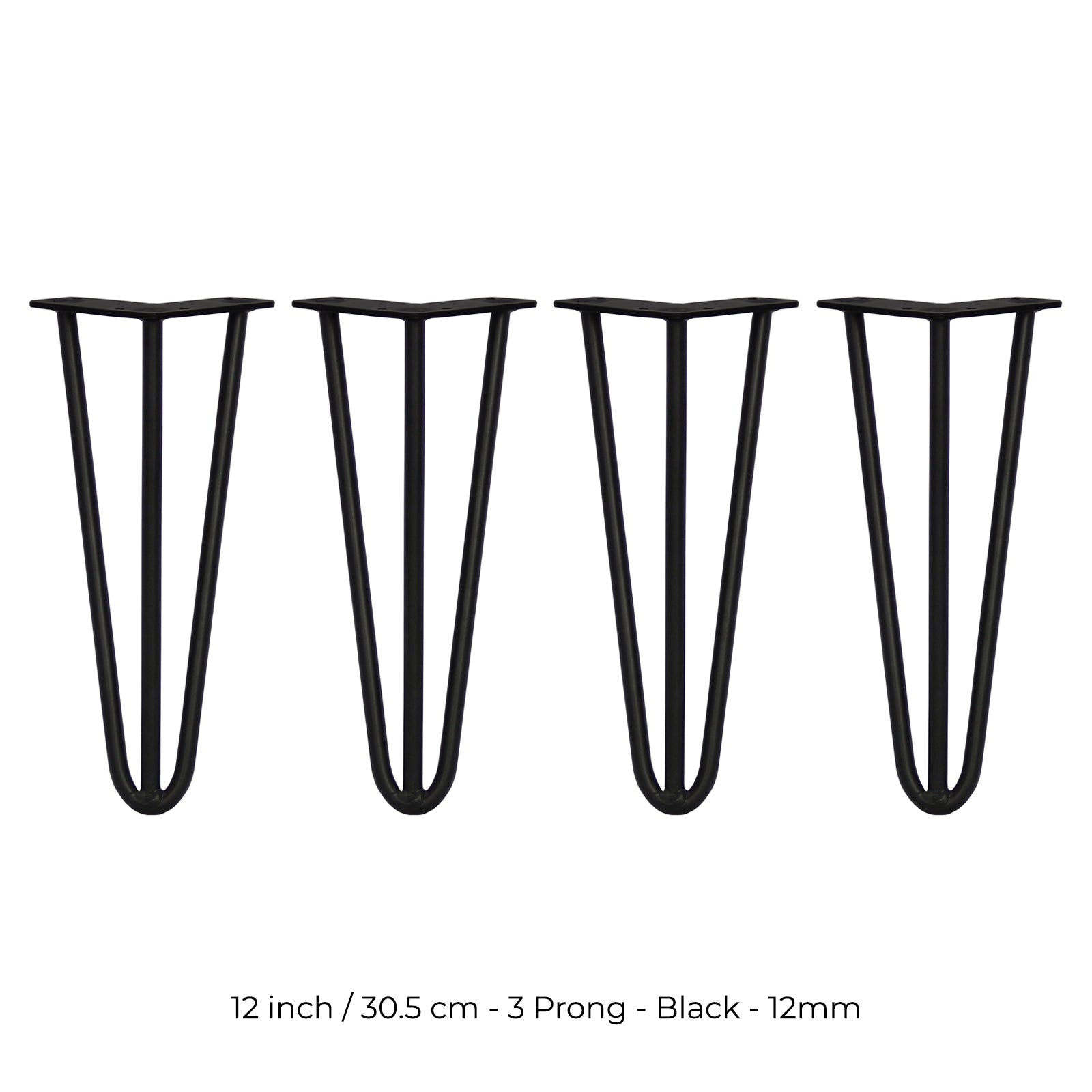 4 Gambe per Tavolo a Forcina SkiSki Legs 30,5cm Acciaio Nero 3 Rebbi 12mm