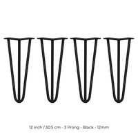 4 Gambe per Tavolo a Forcina SkiSki Legs 30,5cm Acciaio Nero 3 Rebbi 12mm