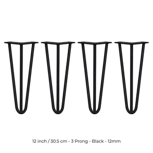 4 Gambe per Tavolo a Forcina SkiSki Legs 30,5cm Acciaio Nero 3 Rebbi 12mm