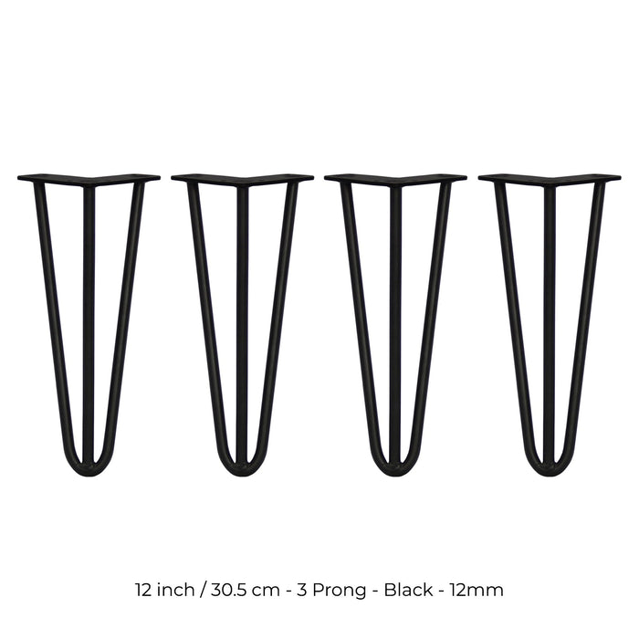 4 Gambe per Tavolo a Forcina SkiSki Legs 30,5cm Acciaio Nero 3 Rebbi 12mm