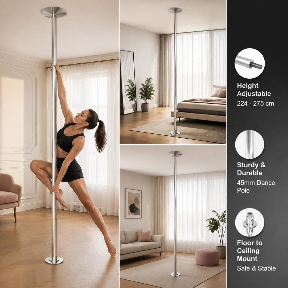 High-quality Dance Pole For Pole Dancing, 45mm Diameter, Adjustable Height 224 - 275 Cm