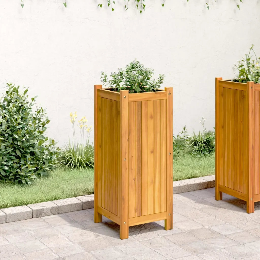Fioriera Giardino con Rivestimento 31x31x75 cm Massello Acacia 366432
