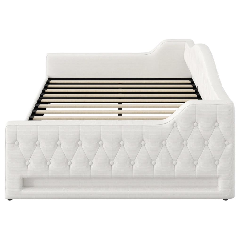 Letto da giorno imbottito 140x200 cm con LED e contenitore beige