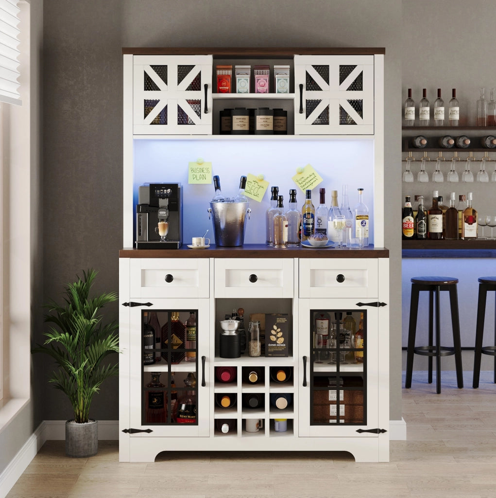 Credenza alta 120x40x180 cm con illuminazione LED; ripiani regolabili in MDF e vetro bianco