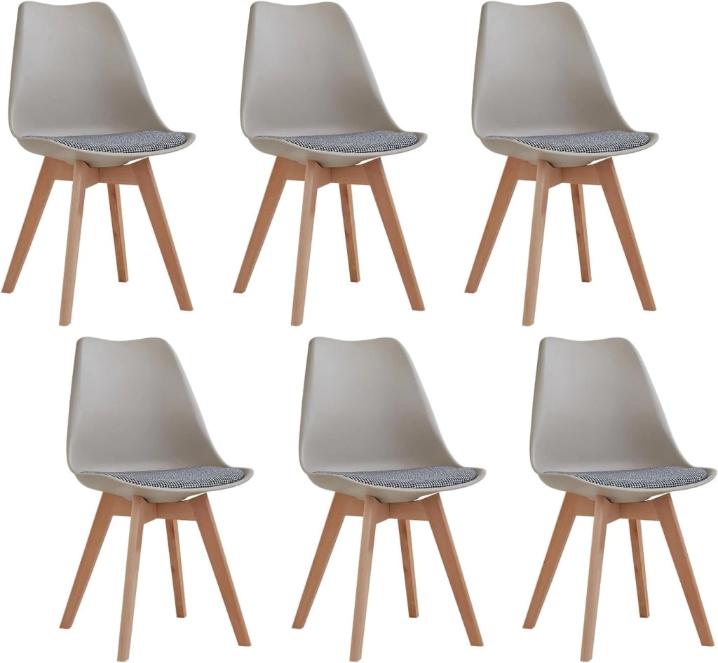GrandCA HOME Set di 6 Sedie Imbottite per Sala da Pranzo Con Gambe in Legno Massello di Faggio, Adatte per Sala da Pranzo, Soggiorno, Cucina, Camera da Letto, Cachi