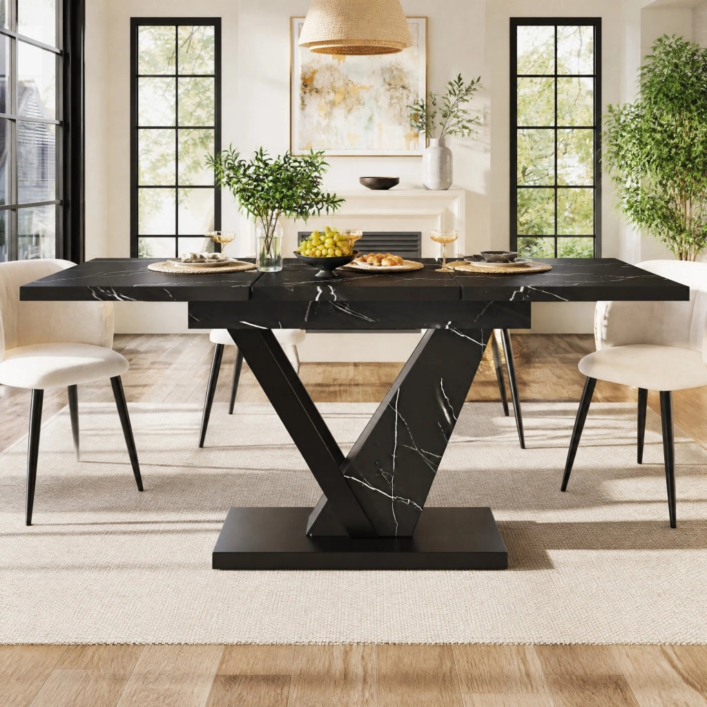TAVOLO Allungabile 120-160x75x75,5 cm MDF Nero Effetto Marmo