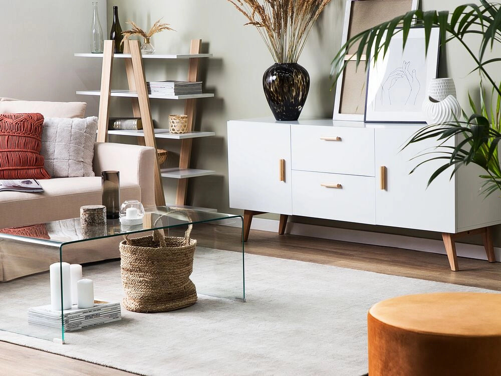 Madia credenza Bianca 2 Cassetti 2 Armadi Gambe Rovere Moderno Scandinavo