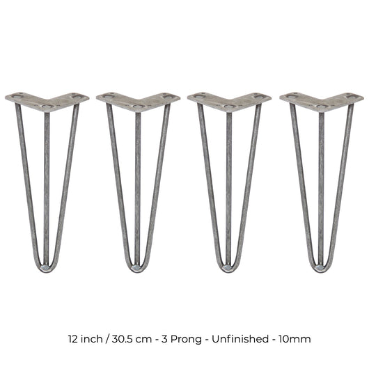 4 Gambe per Tavolo a Forcina SkiSki Legs 30,5cm Acciaio Naturale 3 Rebbi 10mm