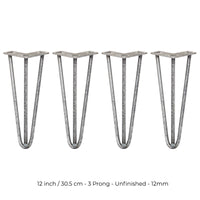 4 Gambe per Tavolo a Forcina SkiSki Legs 30,5cm Acciaio Naturale 3 Rebbi 12mm