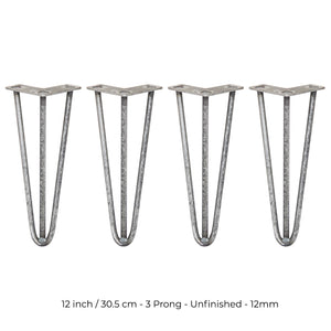 4 Gambe per Tavolo a Forcina SkiSki Legs 30,5cm Acciaio Naturale 3 Rebbi 12mm