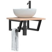 Ripiano a Parete per Lavabo in Acciaio e Massello di Rovere