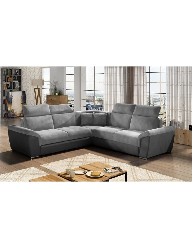 Divano ad angolo FREDERICO Grigio con 4 poggiatesta 266x266cm
