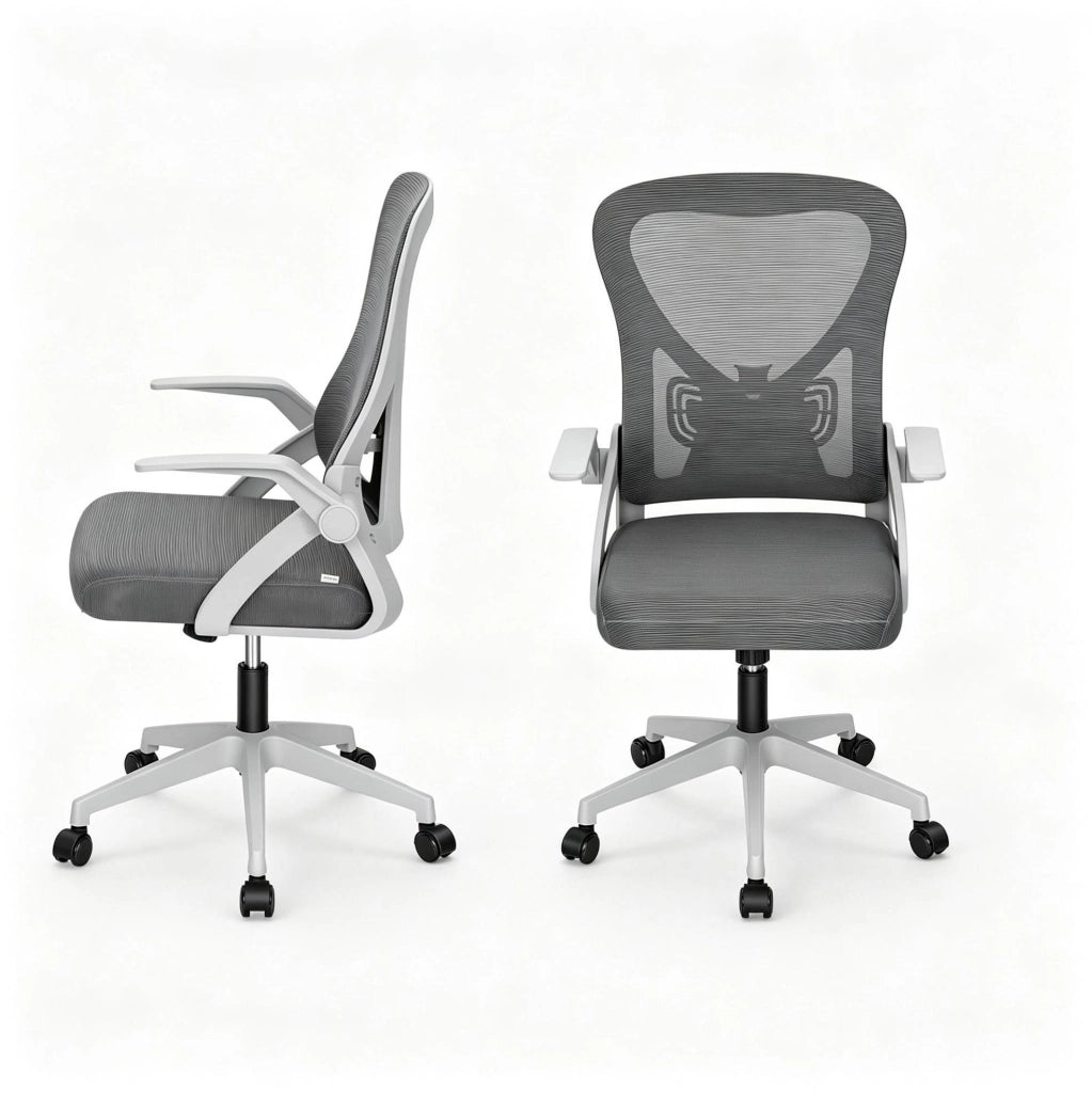 Sedia da ufficio ergonomica 62x55,5x111,5 cm in mesh grigio, regolabile e salvaspazio