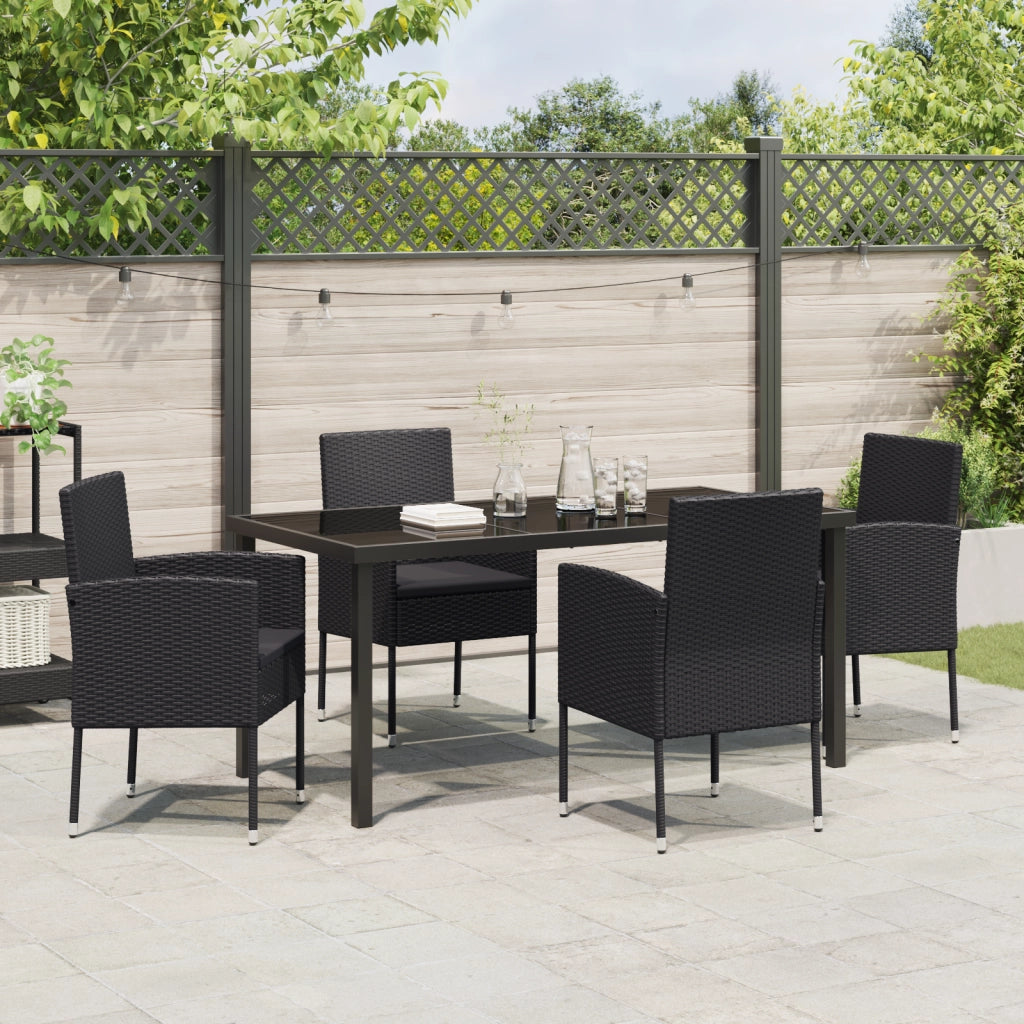 Set da Pranzo da Giardino con Cuscini Neri in Polyrattan