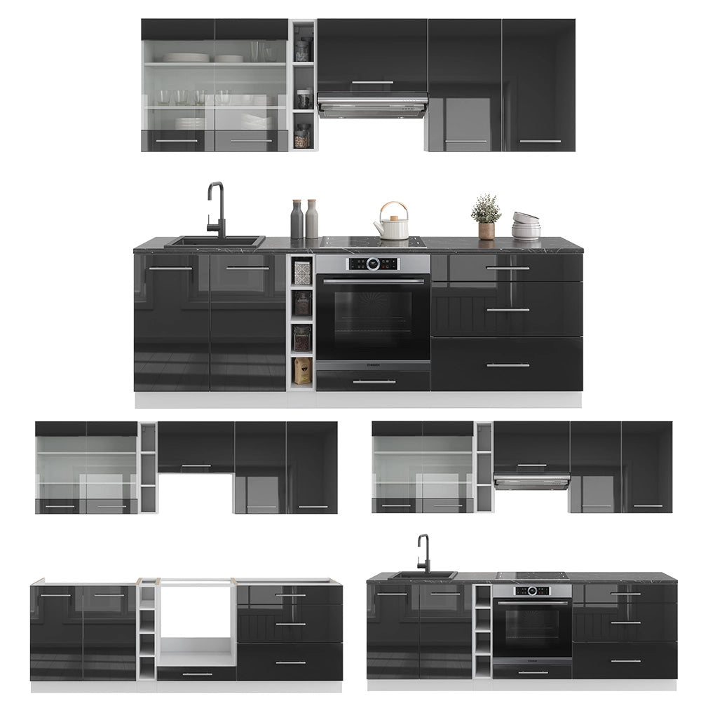 Cucina componibile Fame-Line Antracite lucido/Bianco 235 cm, PL Marmo Vicco