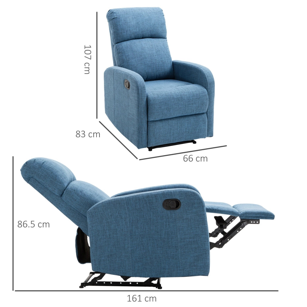 Poltrona Relax Reclinabile in Tessuto di Lino Blu
