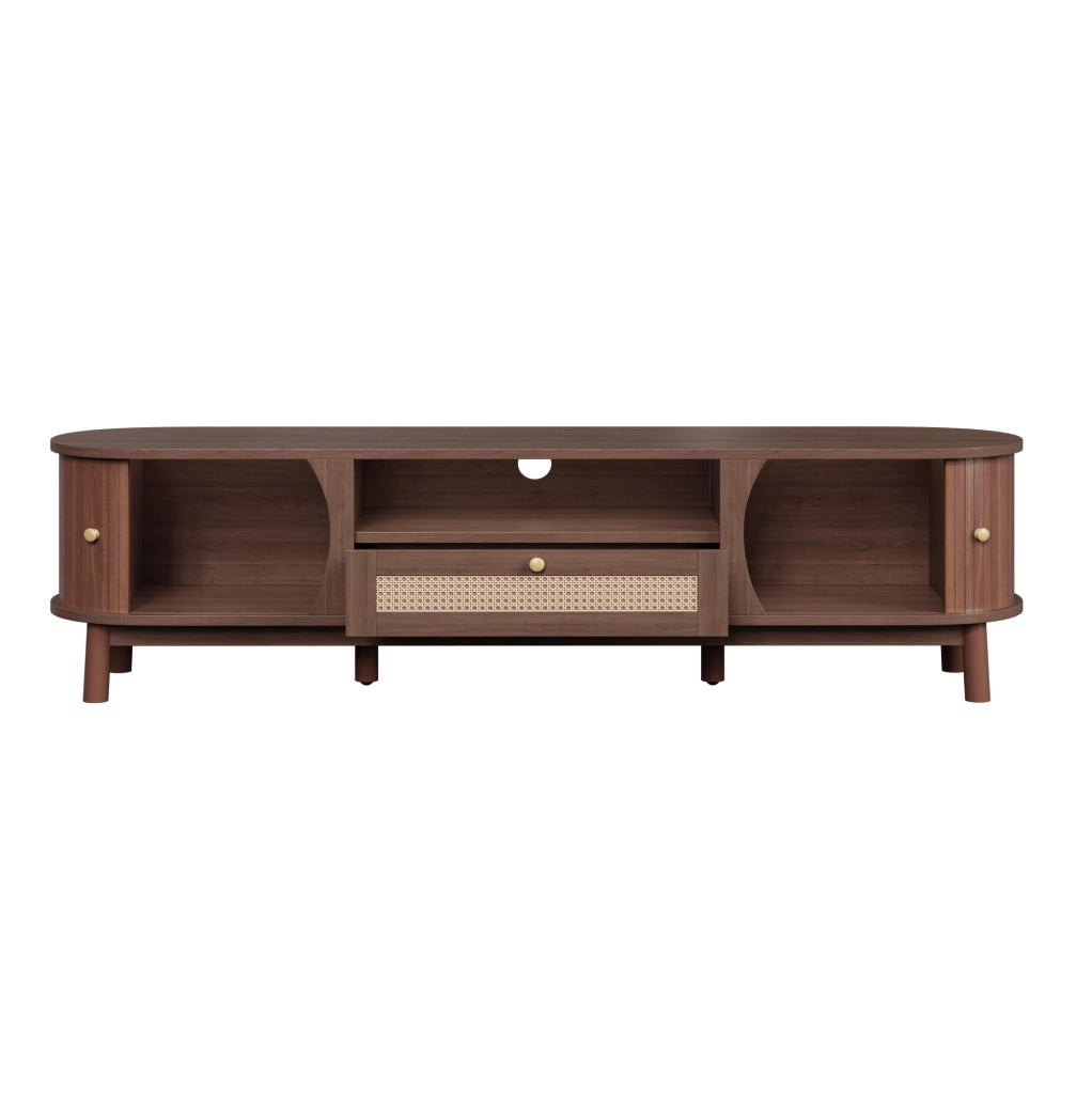 Mobile TV 165x37x46 cm con ante scorrevoli e cassetti; in MDF; noce