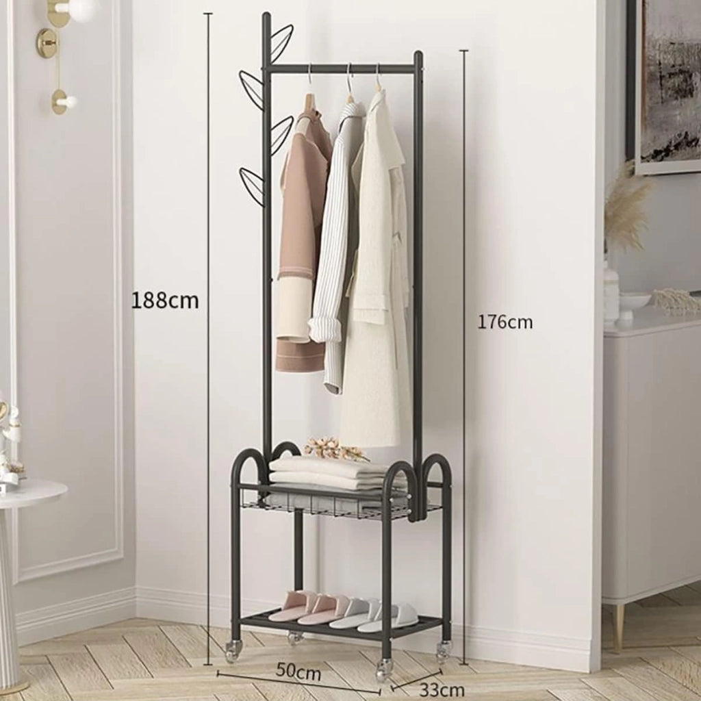 Appendiabiti da Terra, espositori per Abiti da Terra, Appendiabiti, Appendiabiti su Ruote per Abiti, Scarpe e Cappelli, Ingresso Camera da letto/nero/50 * 33 * 176 cm
