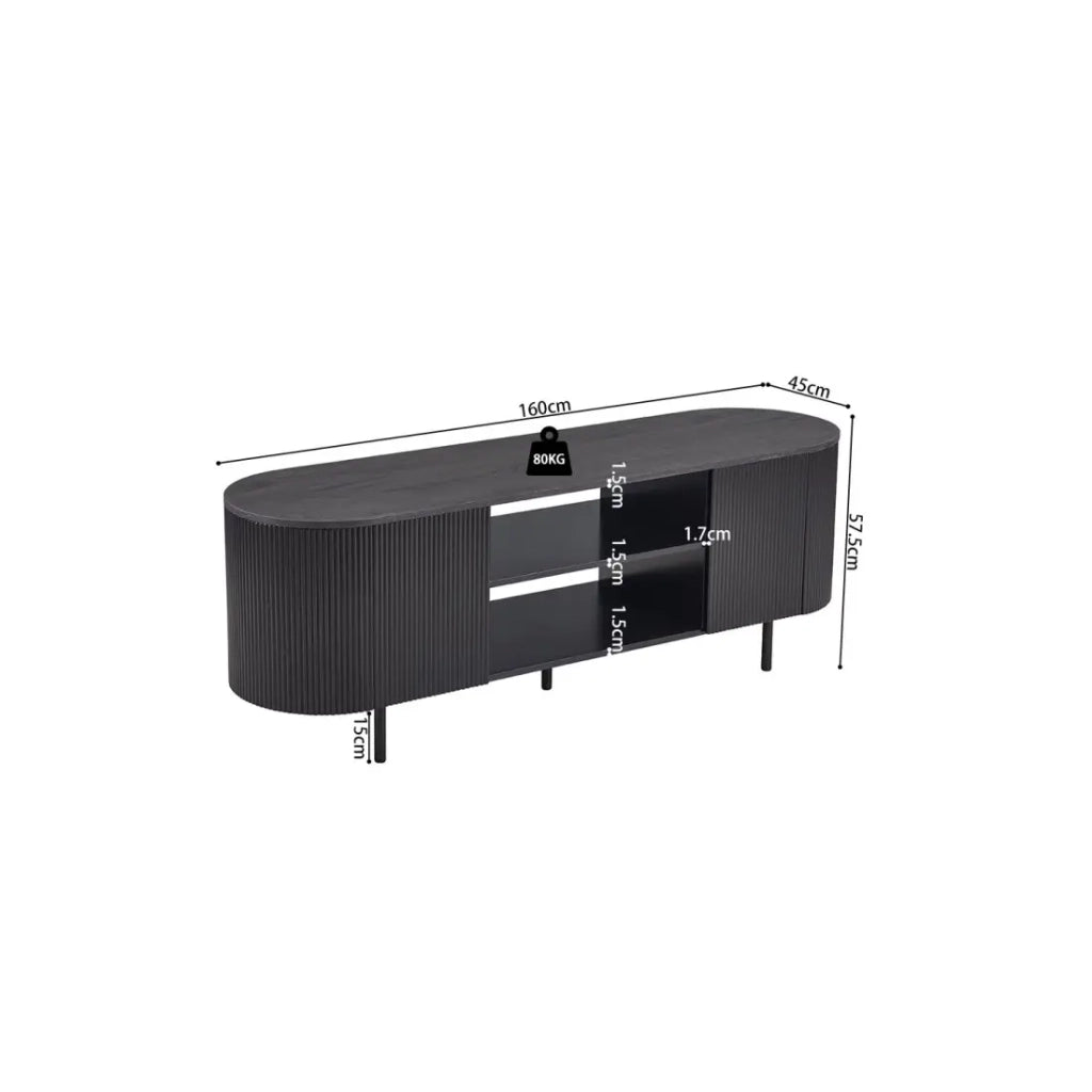 Mobile TV VAGOS – Colore marrone scuro – Mobile TV arrotondato – 2 porte & 2 nicchie – 160 cm – Design contemporaneo