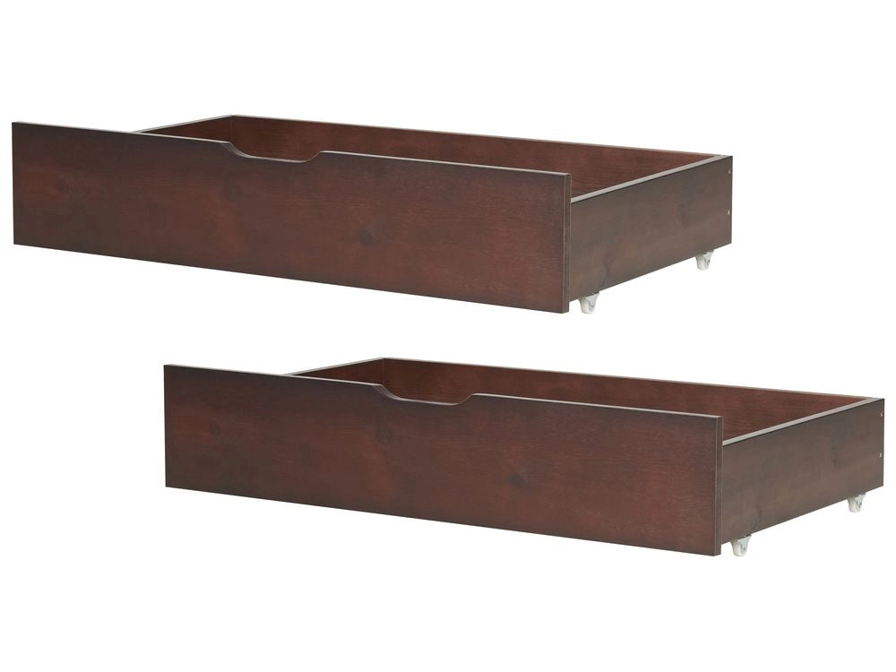 Set di 2 cassetti letto contenitore sottoletto in legno massello scuro con ruote