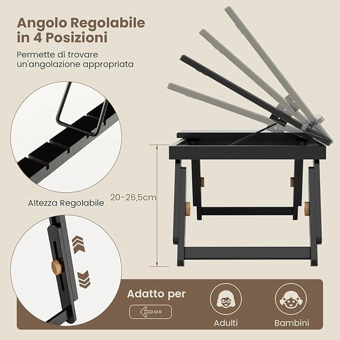 Vassoio per Laptop con Gambe Regolabili e Piano di Dissipazione Termica Inclinabile, Tavolino da Letto Pieghevole con Cassetto Portaoggetti per Leggere, Scrivere e Mangiare (Marrone)
