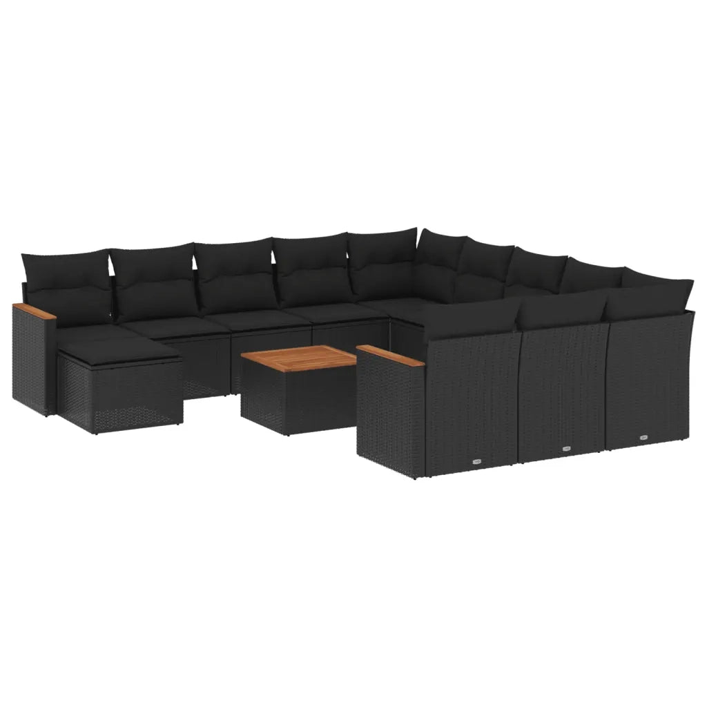 Set Divani da Giardino 13pz con Cuscini Nero in Polyrattan 3258989