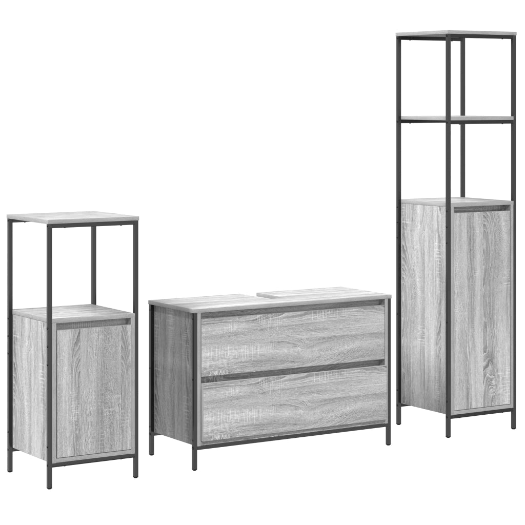 Set di mobili per bagno 3 pezzi  Grigio Legno ingegnerizzato