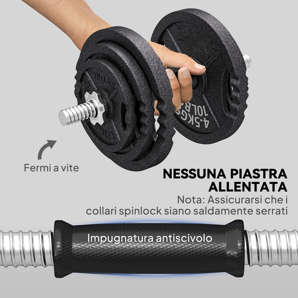 Set Pesi Palestra 2 in 1 42kg con Bilanciere e Manubri ¨C Xylo ¨C Acciaio Nero 180x24x24cm