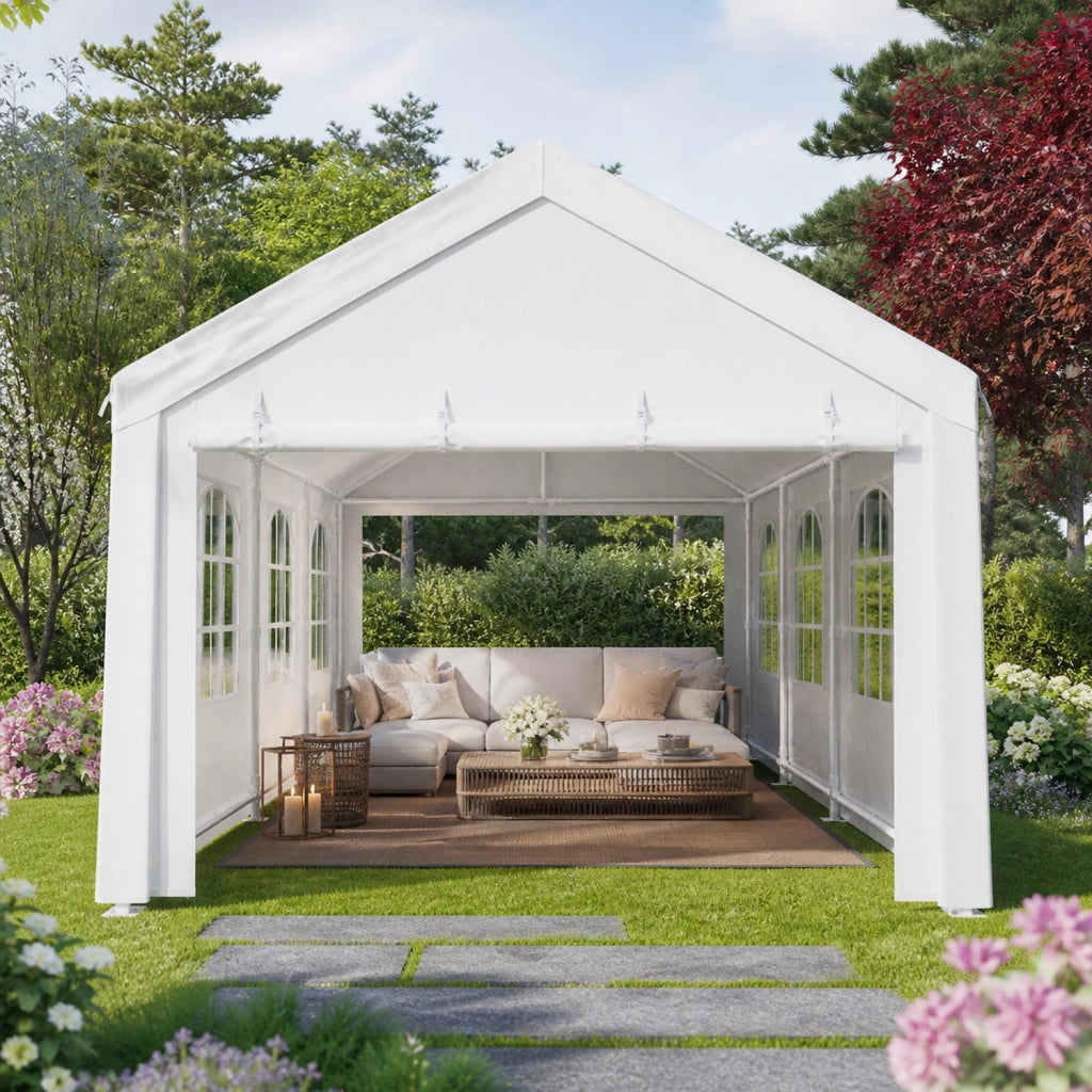 Gazebo Da Giardino Professionale Con Pareti Laterali Modulari E Finestre Cristalline Per Eventi Ricevimenti Catering Copertura Outdoor Resistente Impermeabile 6 x 4 x 3.15 Metri Bianco