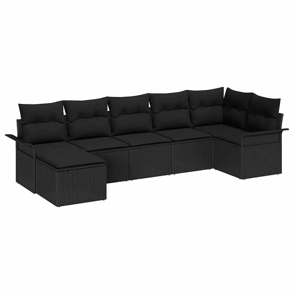 Set Divano da Giardino con archiviazione 7 pcs Nero polyrattan