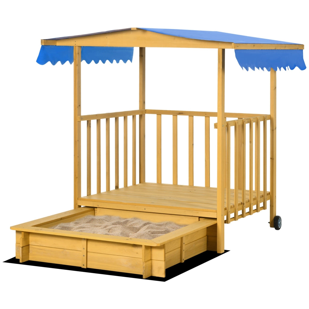 Casetta da Gioco con Sabbiera ¨C Zephmum ¨C Naturale + Blu 133x129x137 cm