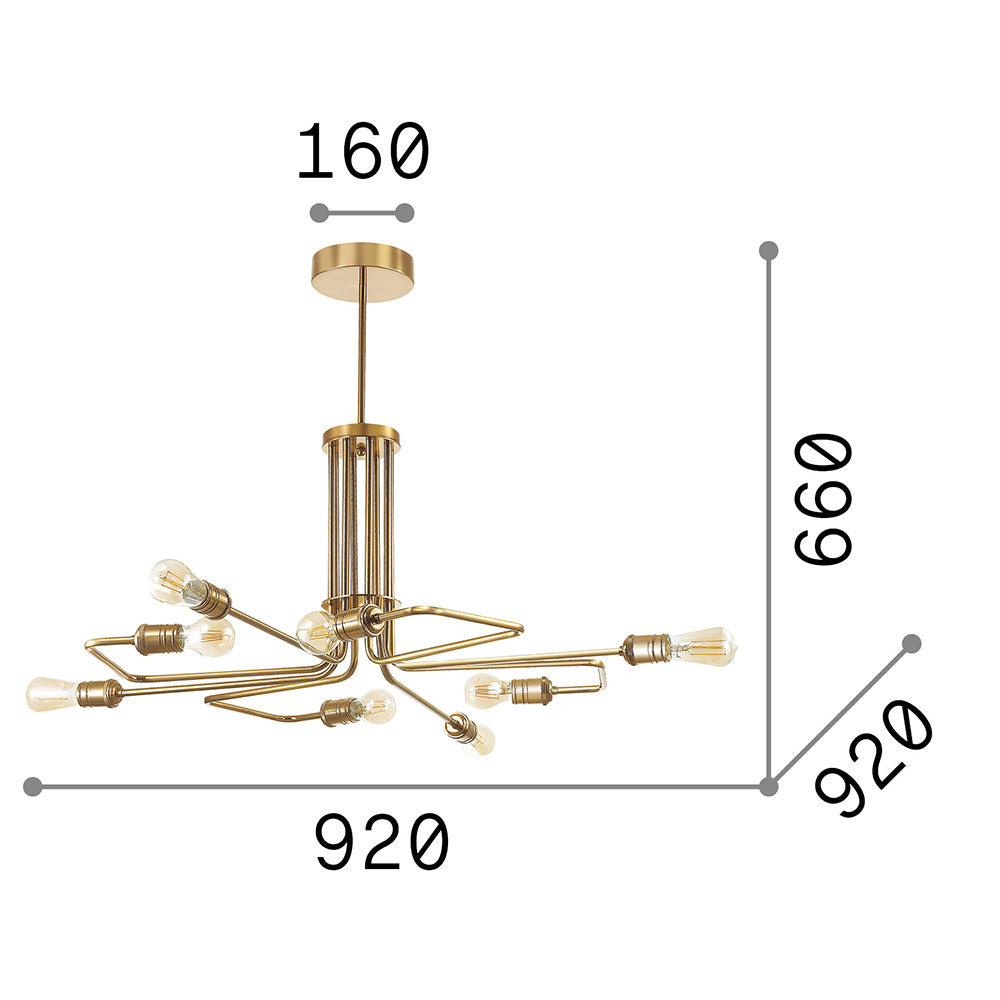 Sospensione Industrial-Minimal Triumph Metallo Nero 8 Luci E27