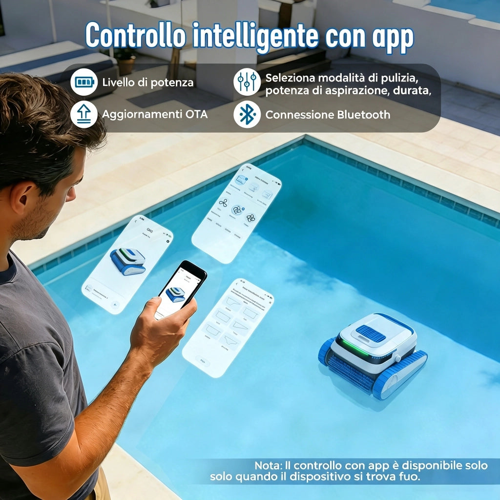 Robot per piscina 5200mAh 120min 3 Motori 3 Modalità Pulizia Auto/Fondo/Muro APP Smart