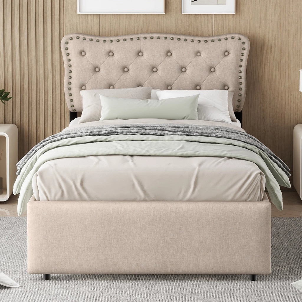 LETTO Imbottito 90x200 cm Dunkelbeige con 2 cassetti