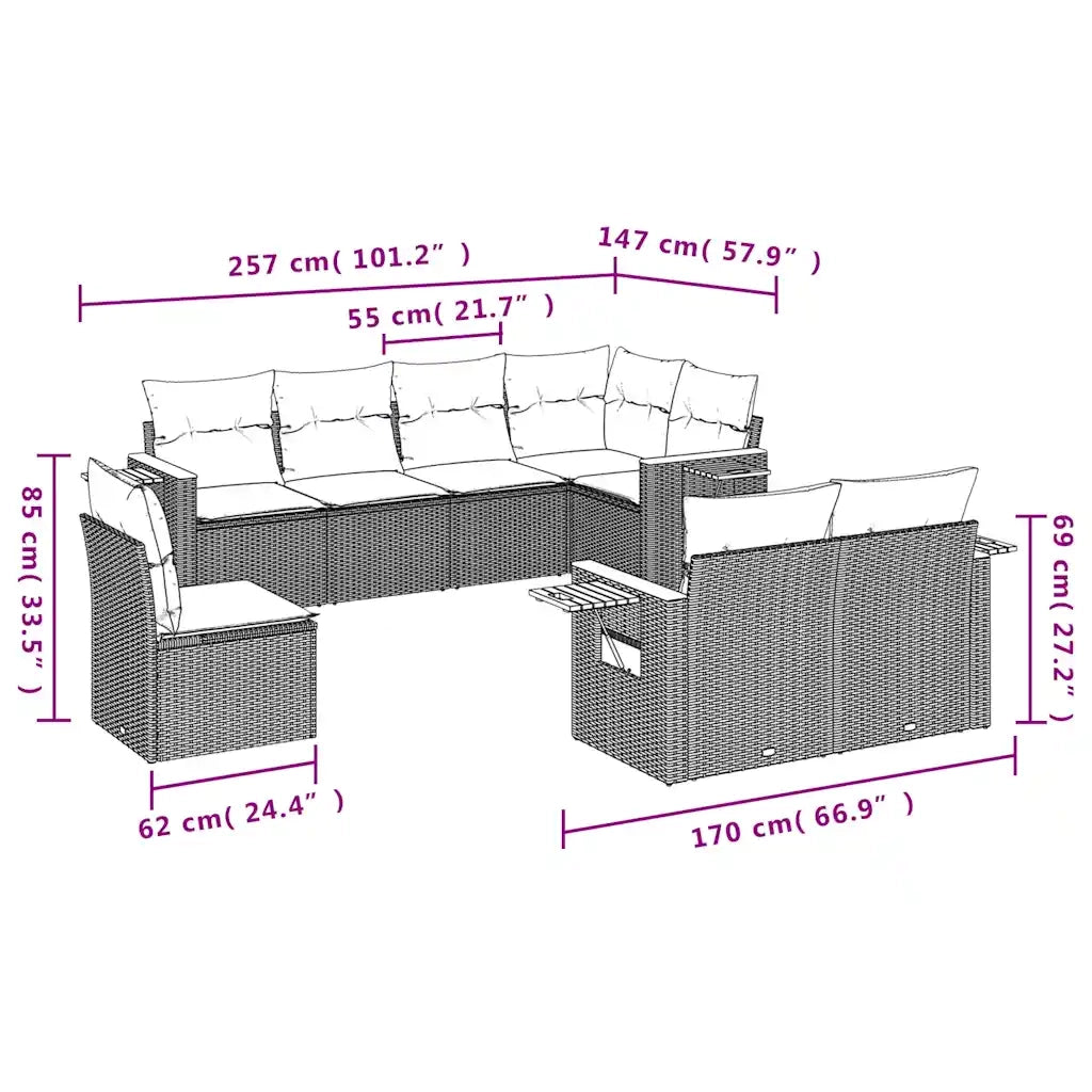 Set Divani da Giardino 8 pz con Cuscini Nero in Polyrattan