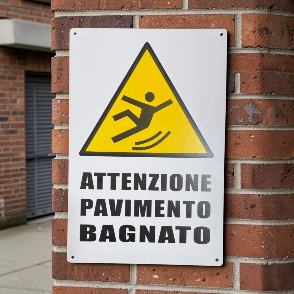 Cartello Attenzione Pavimento Bagnato 30x20 cm con 4 Fori 64504