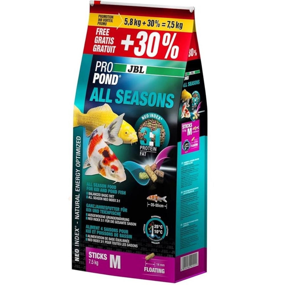 JBL ProPond All Seasons - Mangime per tutti i pesci da laghetto Modello: M, Formato: 7,5kg (5,8kg+30% )