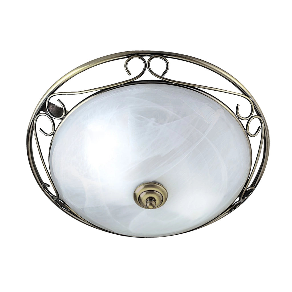 Weybridge Ceiling Flush - Ottone antico e vetro alabastro