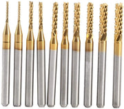 Set di Fruste in Titanio con Verniciatura - 10 pezzi - Set di Bit per CNC - 1.0-3.0mm - Acciaio Cementato - Gergi per Snodi e Gravure
