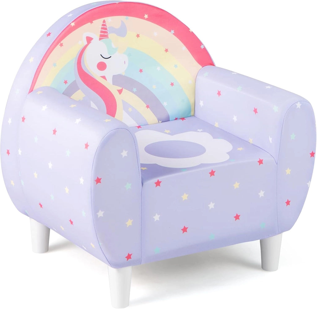 Divano per Bambini a Forma di Unicorno 55 x 40 x 55cm, Poltrona Imbottita con Tessuto Elastico Traspirante e Riempimento in Spugna, Mobile Moderno per Cameretta (Blu)