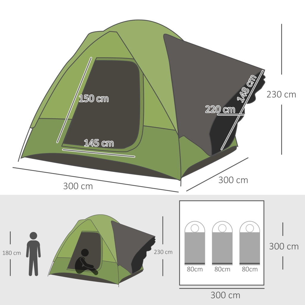 Tenda da campeggio Tenda auto per 4-5 persone; 300 x 300 x 230 cm; realizzata in vetroresina e poliestere; verde; ideale per avventure all'aperto