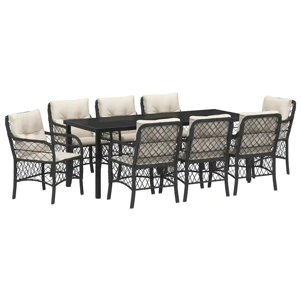 Set da Pranzo per Giardino con cuscino 9 pcs Nero polyrattan 3380203