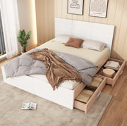 Letto matrimoniale ULEVR 180x200 cm con 2 cassetti intercambiabili e rete a doghe, bianco e rovere chiaro