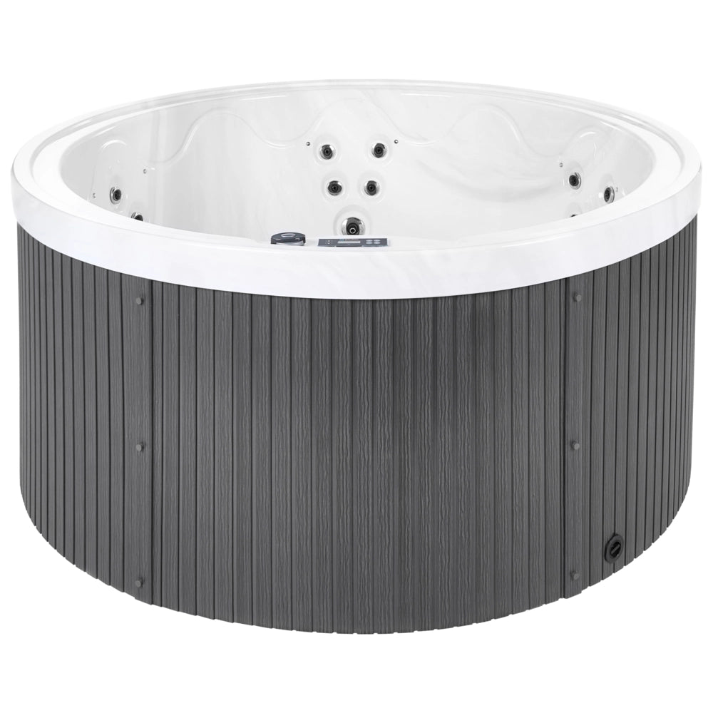 Vasca idromassaggio Grigio Acrilico 198 cm 22 Getti Marrone Pannelli Esterni Rotondi con Riscaldamento LED