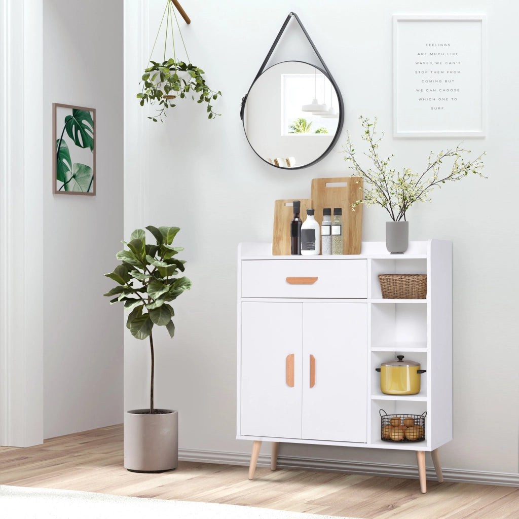 EasyComfort Credenza Moderna con Armadietto e Cassetto, Mobile Multiuso in Legno per Cucina e Salotto, 80 x 29.5 x 96cm Bianco