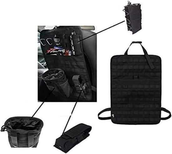 Organizzatore Molle Universale per Sedile di Auto - con Bicchiere/ Torcia/ Sacchetto Riciclato - Armadio Temporaneo per Airsoft Paintball - Copertura del Sedile