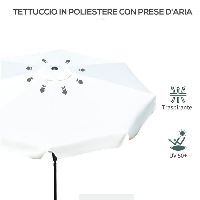 OMBRELLONE ROTONDO INCLINABILE CON MANOVELLA IN ALLUMINIO METALLO E POLIESTERE Ø 266X248.5 CM BIANCO CREMA