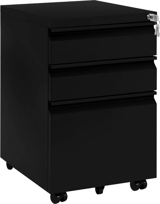 Cassettiere su Rulli - Cassa, Cassa Ufficio, Cassa Archivio - Ufficio, Salotto - Acciaio - 39x48x62 cm - Nero
