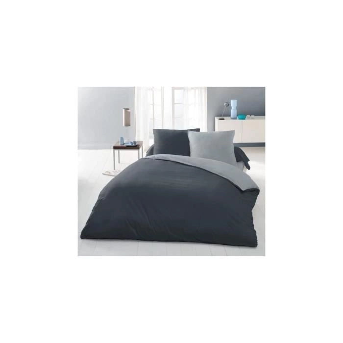 Completo copripiumino per 2 persone - 220x240 cm - 100% Cotone - Bicolore grigio chiaro e scuro